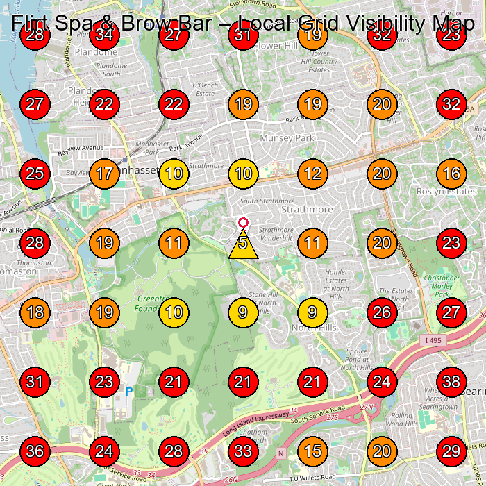 Flirt Spa & Brow Bar GeoGrid visibility map for Day Spa in Manhasset